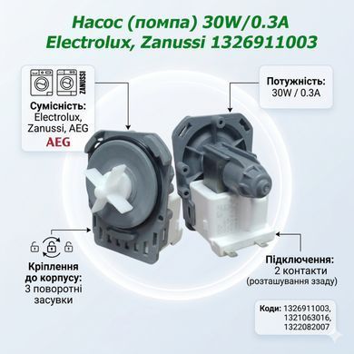 Насос (помпа) 30W Hanyu для пральної машини Electrolux, Zanussi 1326911003, фото &ndash; 3