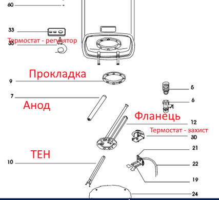 Фланець для бойлера Electrolux 50266820005, &Oslash;165 мм, L405 мм, нерж., тип-1