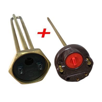 ТЕН з термостатом 1500W мідний, різьбовий фланець &Oslash;42 мм (1 1/4"), L=265 mm, фото &ndash; 2